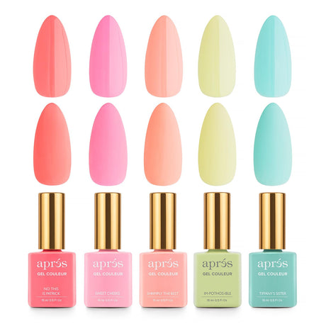 Apres Gel Couleur Combo Set, 5 Color Gel Nail Polish, Bright Nude Pastel Colors with Brush-X Nail Art Brush, 2024 Edition (Set 3)