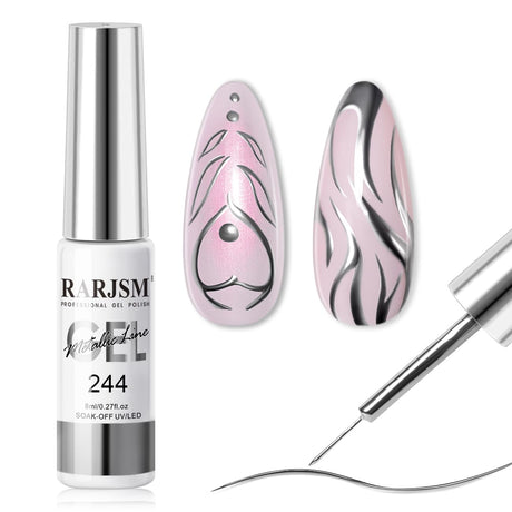 RARJSM Pearl Gold Gel Liner Nail Art Pearlescent Milky Light Purple White Golden Shell Glitter Swirl Effect Gel Nail Polish 8ml Build in Thin Brush Painted Drawing Striper Gel Polish Curing Requires