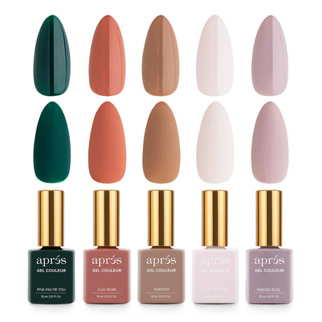 Apres Gel Couleur Combo Set, 5 Color Gel Nail Polish, Bright Nude Pastel Colors with Brush-X Nail Art Brush, 2024 Edition (Set 3)