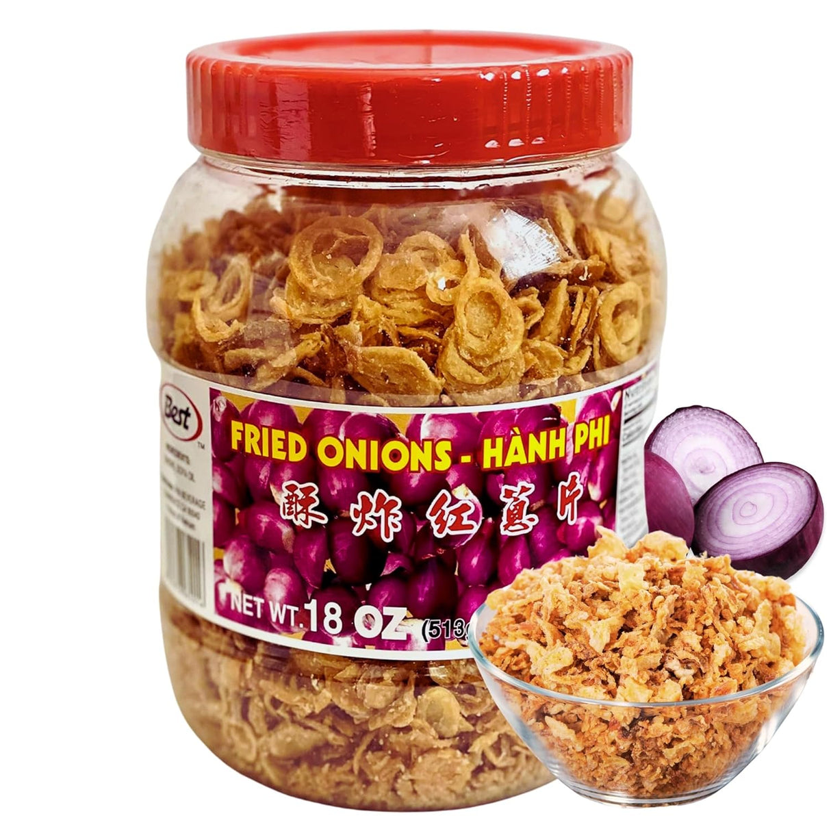 Best Fried Onions 18oz - Crunchy Fried Onion Toppings for Soups, Rice, and Stir Fry