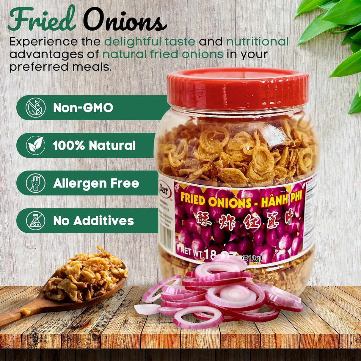 Best Fried Onions 18oz - Crunchy Fried Onion Toppings for Soups, Rice, and Stir Fry