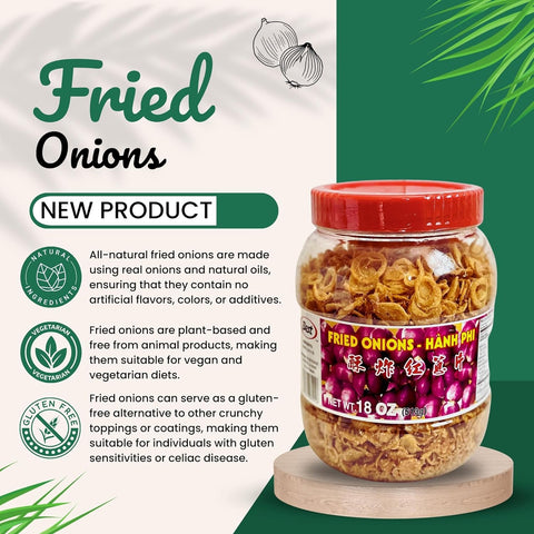 Best Fried Onions 18oz - Crunchy Fried Onion Toppings for Soups, Rice, and Stir Fry
