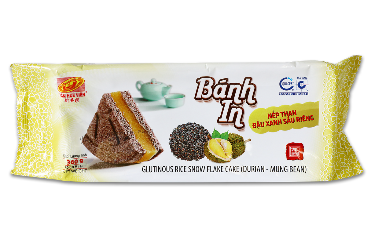 Tan Hue Viem Snow Flake Cake Black Rice - Mung Bean - Durian 360G 6 packs