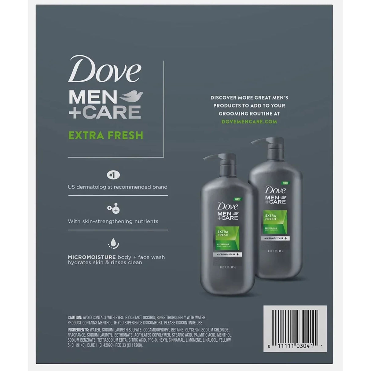 Dove Men+Care Body and Face Wash Extra Fresh, 30 Fluid Ounce (Pack of 2)