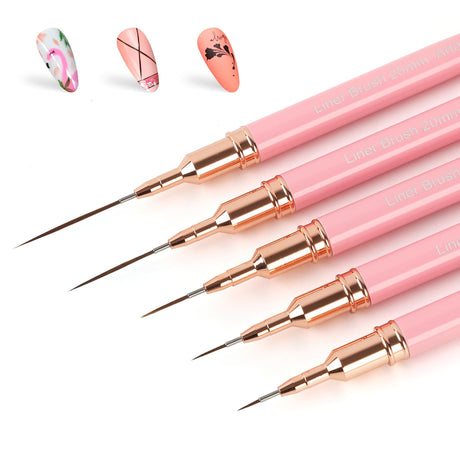 Artdone Metallic Nail Art Pens, Liner Brushes Set, 5PCS Black Color Nail Tools For Long Lines, Thin Details, Fine Drawing, Liner Brush UV Gel Polish Painting Nail Design Sizes 5/8/12/20/25mm