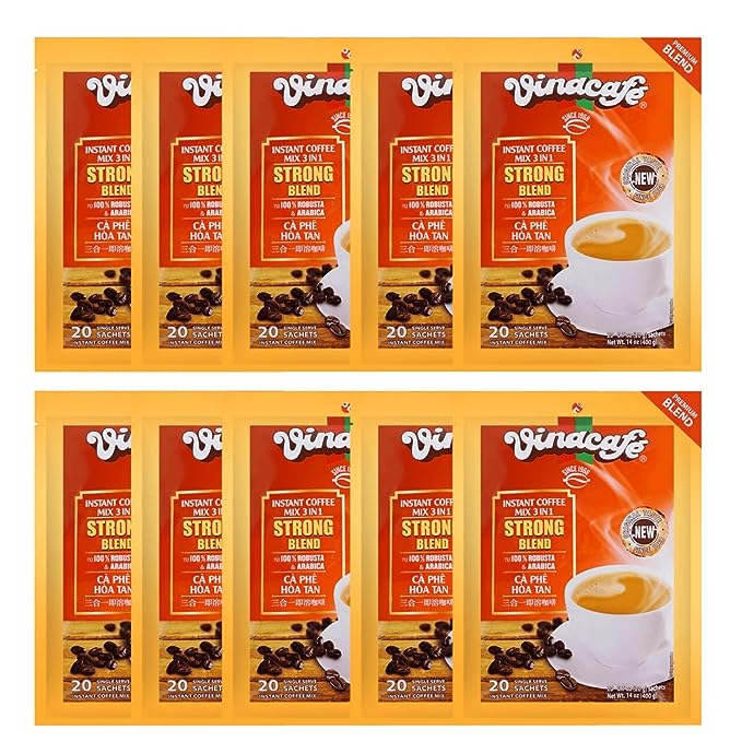 Vinacafe Vietnamese Instant Coffee, Strong Blend Special, 3 in 1 Instant Coffee Mix, 20 Sachets/ Bag