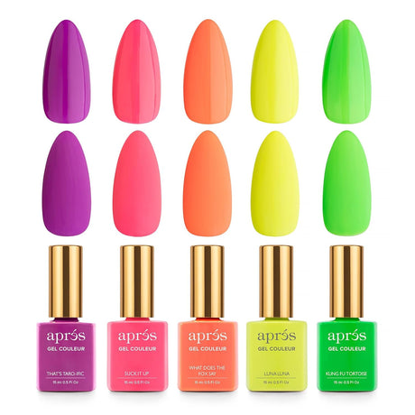Apres Gel Couleur Combo Set, 5 Color Gel Nail Polish, Bright Nude Pastel Colors with Brush-X Nail Art Brush, 2024 Edition (Set 3)
