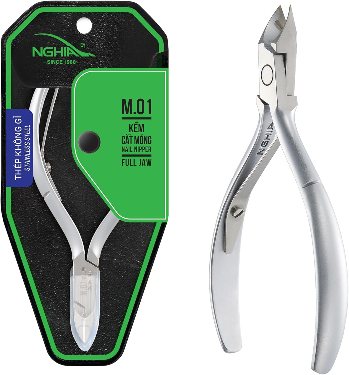 NGHIA Stainless Steel Nail Nipper - M-01, Precision Acrylic Nipper with Grey Plated Jaw, Curve Handle, and Single Spring