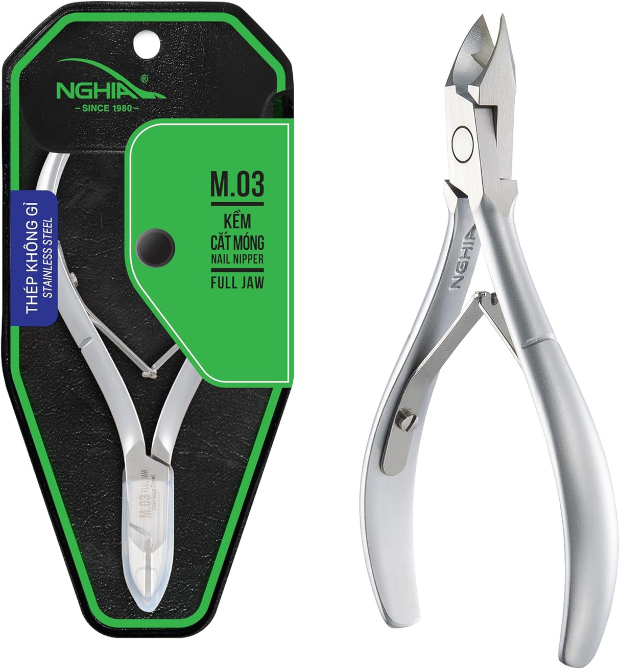 NGHIA Limited Stainless Steel Nail Nipper - M-03: Precision Acrylic Nipper with Grey Plated Jaw, Curve Handle, and Double Spring