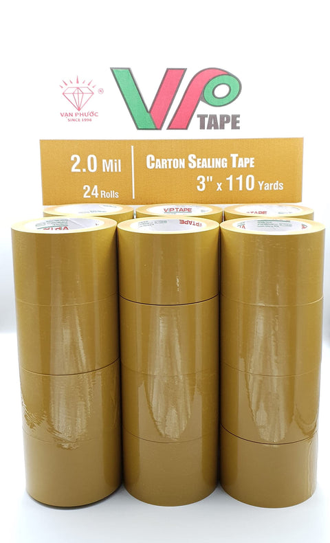 VPTAPE TAn Color Packing Tape, 3 Inch x 110 Yards, Thickness 2.0 Mil, Tan, 24 Rolls