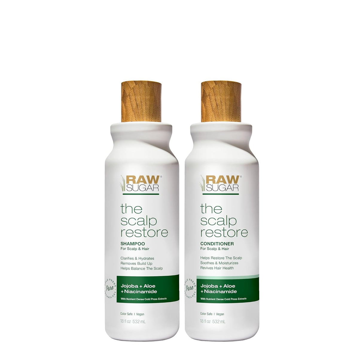 Raw Sugar Scalp Restore Hair Care Bundle, Shampoo and Conditioner Set with Jojoba, Aloe and Niacinamide, Formulated without Sulfates + Parabens