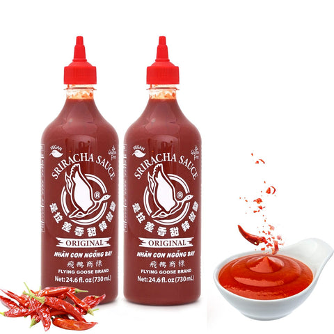 Sriracha Hot Chilli Sauce by Flying Goose - Vegan, Gluten Free, Ready To Use, Product of ThaiLand - Net WT: 24.6 Fl Oz (730 ml) (Pack of 1)