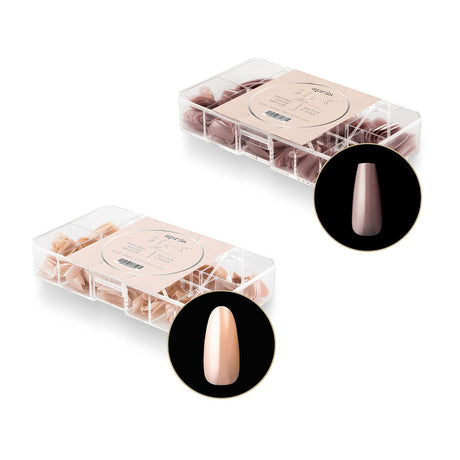 Apres Nail Neutrals Gel-X Mia Coffin Medium & Alex Natural Round Medium Box of Tips Bundle | Includes 300 Gel-X Tips | Premium Quality | 11 Sizes 00-9