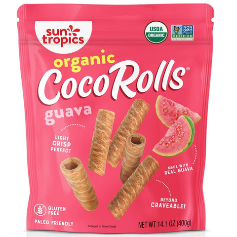 Sun Tropics Coco Rolls ~ Guava Flavor ~PACK of 1 ~ Paleo ~ Organic ~ Non-GMO ~ Gluten Free Snack Sweet Rolls