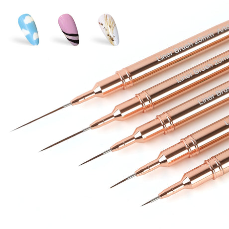 Artdone Metallic Nail Art Pens, Liner Brushes Set, 5PCS Black Color Nail Tools For Long Lines, Thin Details, Fine Drawing, Liner Brush UV Gel Polish Painting Nail Design Sizes 5/8/12/20/25mm