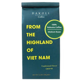 Dakoli Vietnamese Ground Coffee, From The Highland Of Viet Nam, Medium - Dark Roast, Classic Roast with Notes of Chocolate & Caramel, 100% Pure Robusta Coffee, Extremely High Caffeine, Robusta's Bitter, Fine Grind, All-Natural, No Preservatives, 12 Ounces