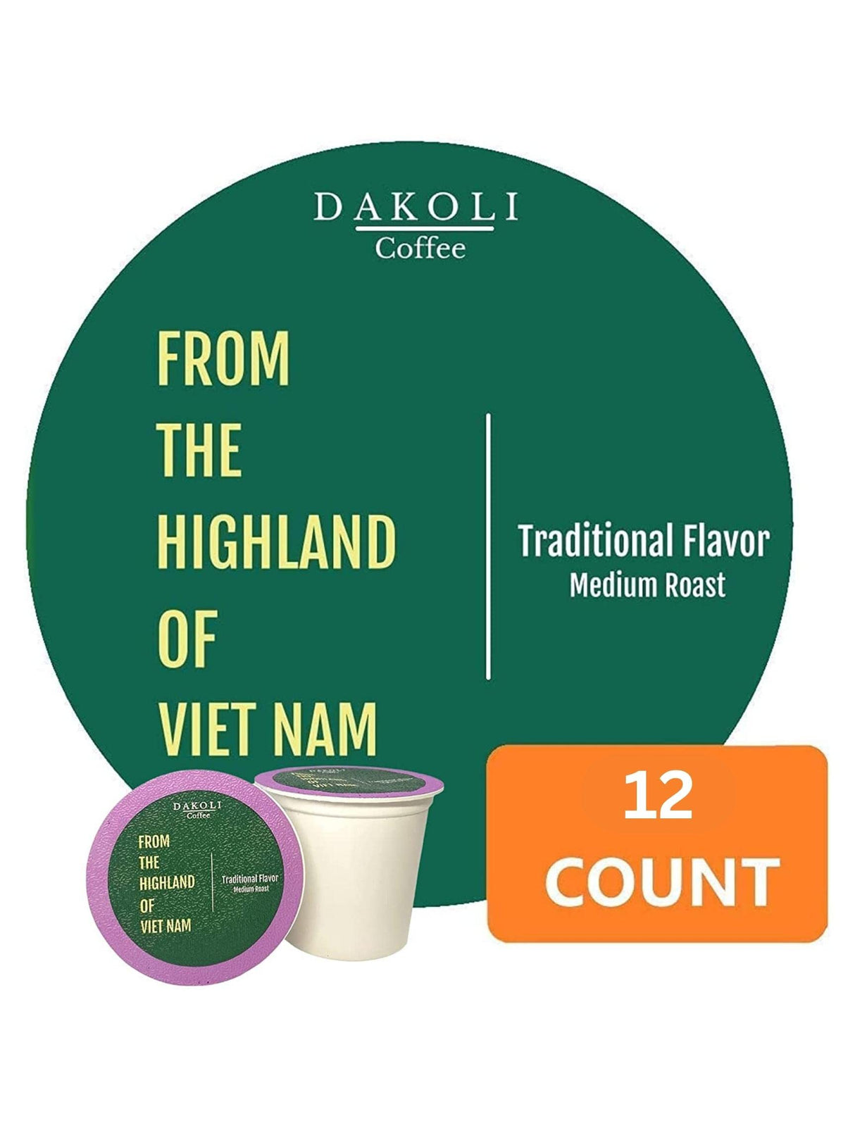 Dakoli Vietnamese Coffee - (12 Count) Single Serve Vietnamese Coffee Capsule, Strong and Bold, Medium Roast, Traditional Ground Coffee