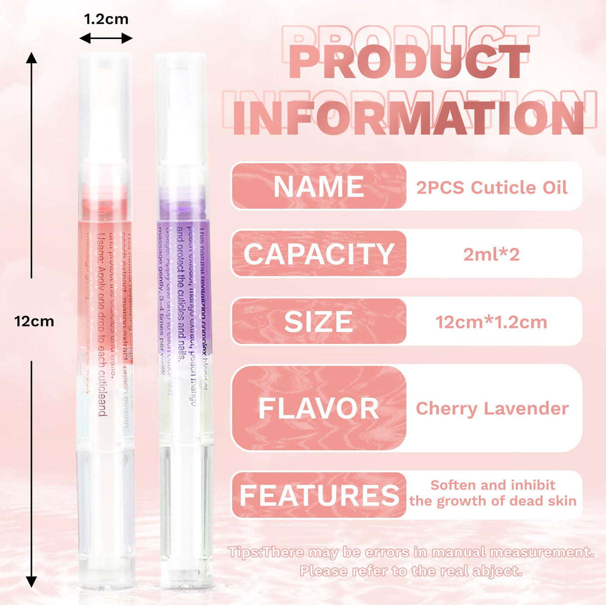 Meschett 2PCS Cuticle Oil Pens for Nail Care,Cuticle Revitalizer Oil Pen with Soft Brush,Cuticle Oil to Prevent Nail Cracking and Dry (Peach & Strawberry Flavor)