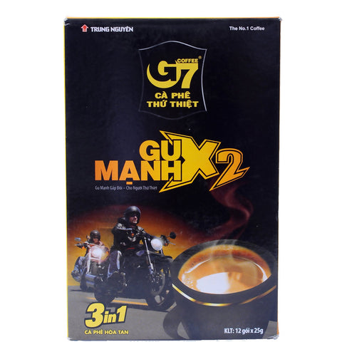 Trung Nguyen — G7 Strong X2 Gu Manh — 3 in 1 Instant Coffee — Double Strength w/Non-dairy Creamer and Sugar — Strong and Bold — Instant Vietnamese Coffee (12 Single Serve Packets)