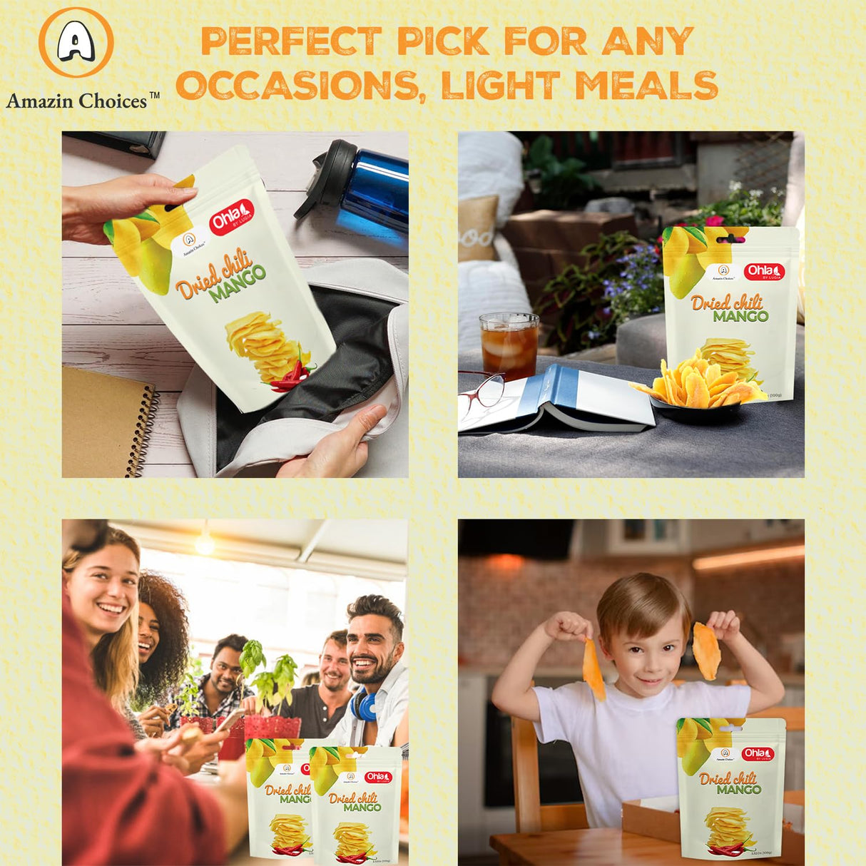 Amazin Choices Dried Chili Mango. Vegan, Non GMO and Gluten Free Chili Dried Mango Slices. Large Pack of Dried Fruit Snacks for Office - Snack Viet - Chili Fruit Snacks - Pack of One (3.5Oz)