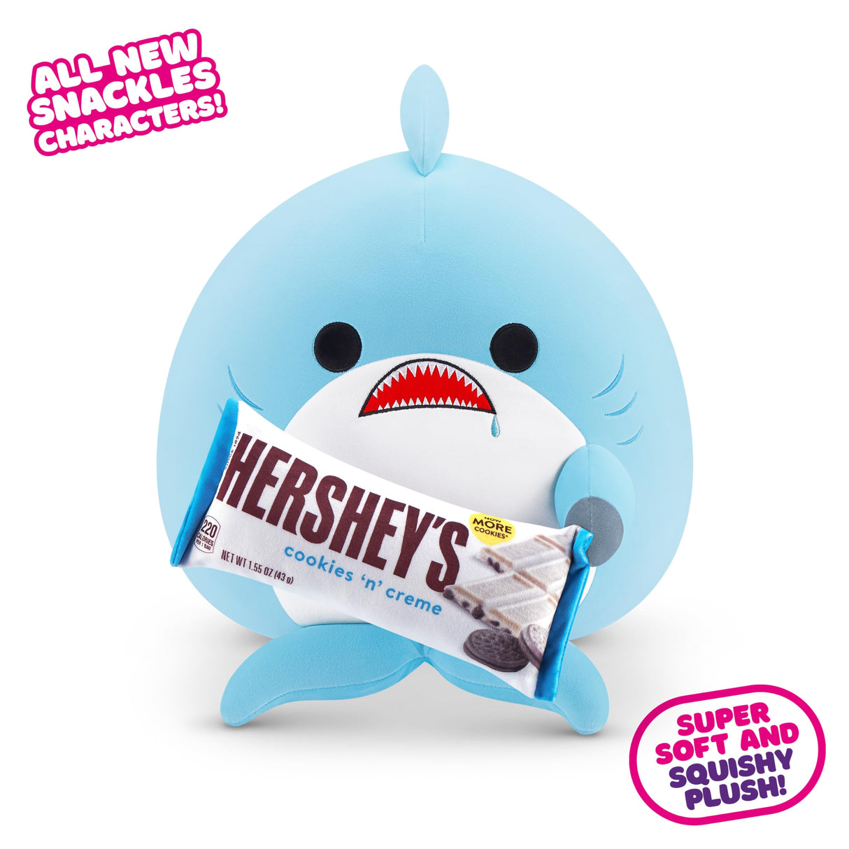 Snackles Series 2 Shark & Hershey (Cookies n Cream) 14 Inch Plush by ZURU, Ultra Soft Plush, Collectible Plush with Real Licensed Brands, Stuffed Animal, Giftable