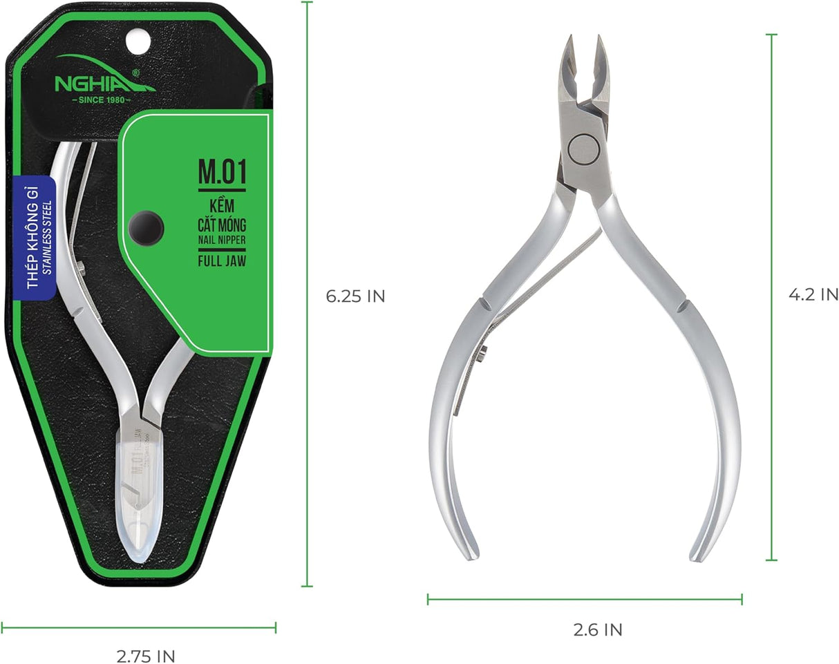 NGHIA Stainless Steel Nail Nipper - M-01, Precision Acrylic Nipper with Grey Plated Jaw, Curve Handle, and Single Spring