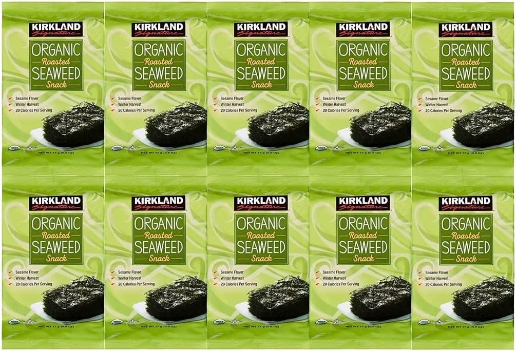 Kirkland Signature Organic Roasted Seaweed Snack Pack of 10 (0.6 Ounces each)