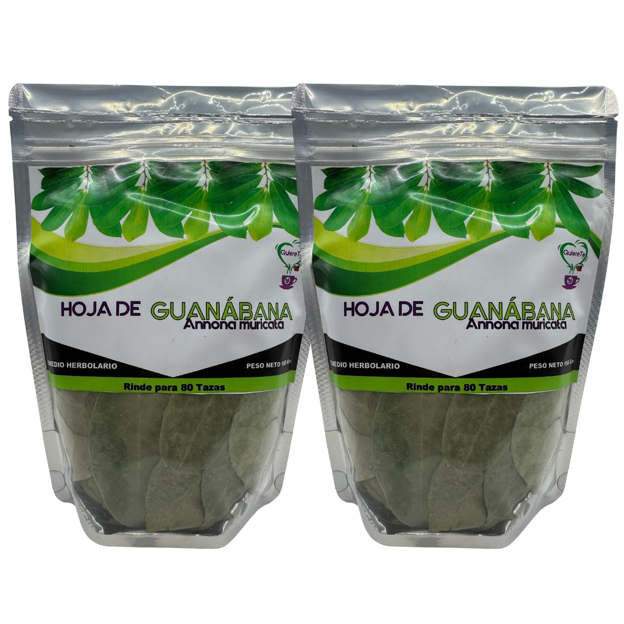 Soursop Tea, Quiere Te, 3.5 oz (100 grams), 2 Pack, Up to 132 cups, Loose Leaf Tea, Resealable bag, Guanabana Tea, Soursop Leaves, Product from México, 100% Natural,Guanabana Leaves, Combo 2 Bags