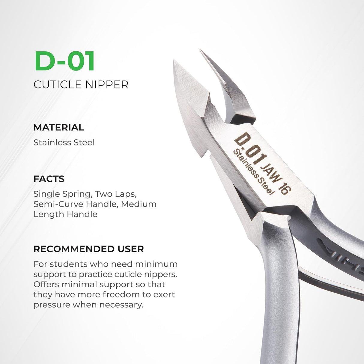 NGHIA Cuticle Nipper - D-01 JAW 16 | Stainless Steel | Durable and Sharp | Ergonomic Design | Grey Plated | Ideal for Salons and Home Use