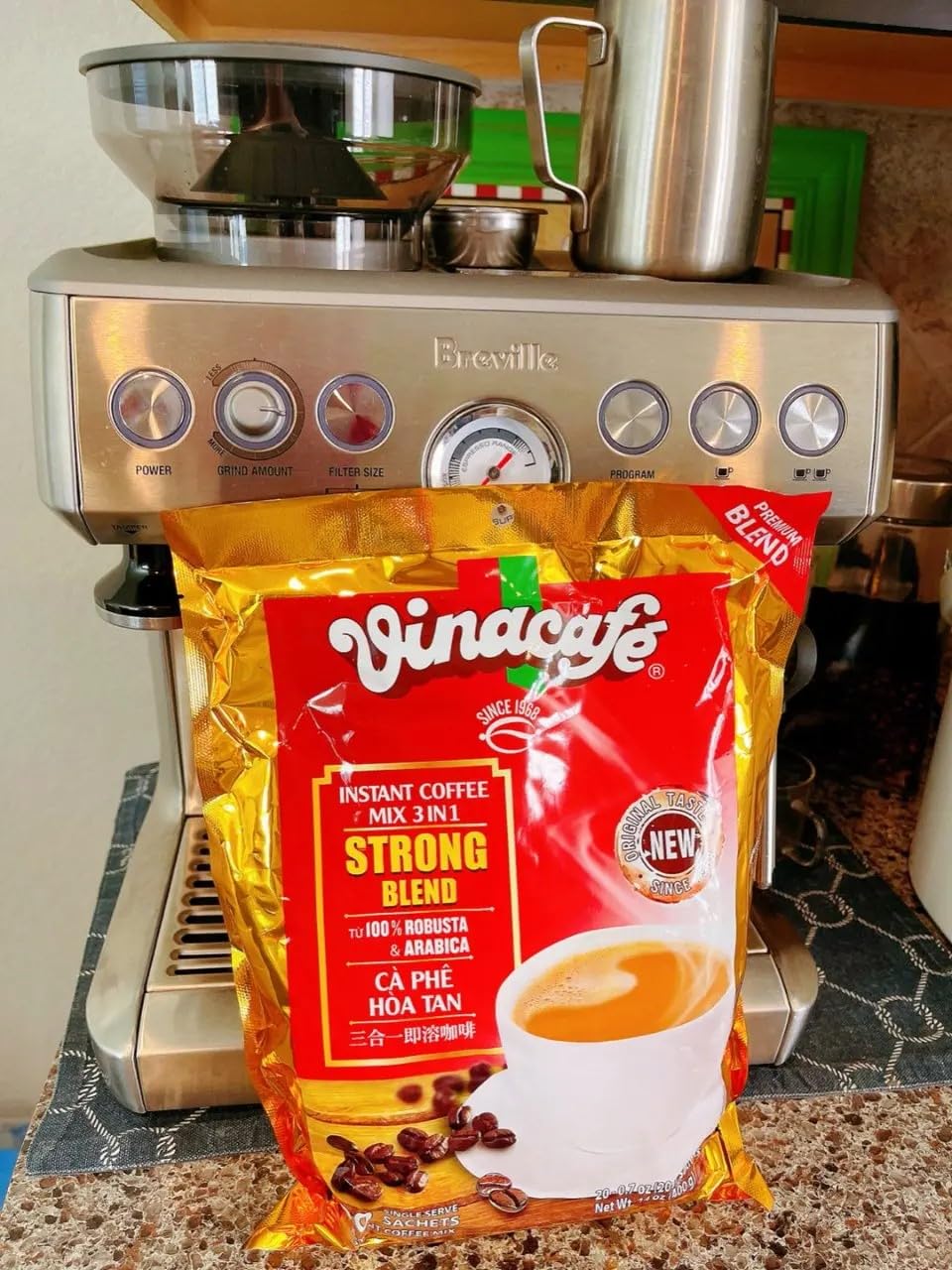 Vinacafe Vietnamese Instant Coffee, Strong Blend Special, 3 in 1 Instant Coffee Mix, 20 Sachets/ Bag