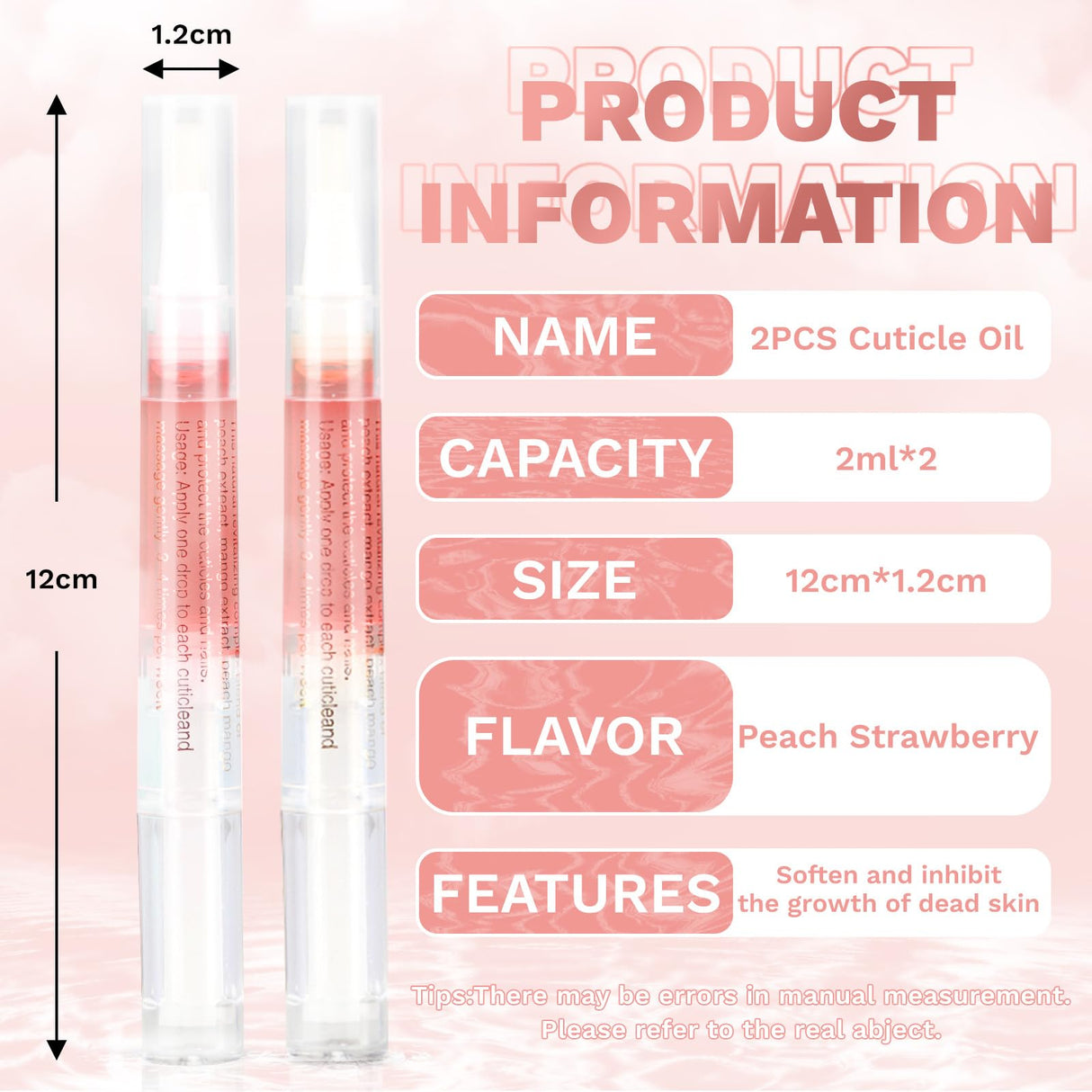 Meschett 2PCS Cuticle Oil Pens for Nail Care,Cuticle Revitalizer Oil Pen with Soft Brush,Cuticle Oil to Prevent Nail Cracking and Dry (Peach & Strawberry Flavor)