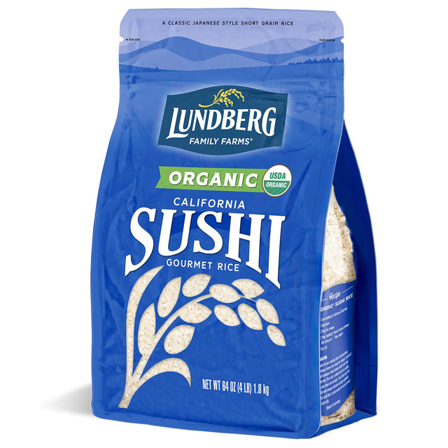 Lundberg Organic California Sushi Rice - Short Grain Rice, White Japanese-Style Sticky Rice for Perfect Sushi Rolls, Rice Bowls, and Mochi, White Rice Grown in California, 64 Oz