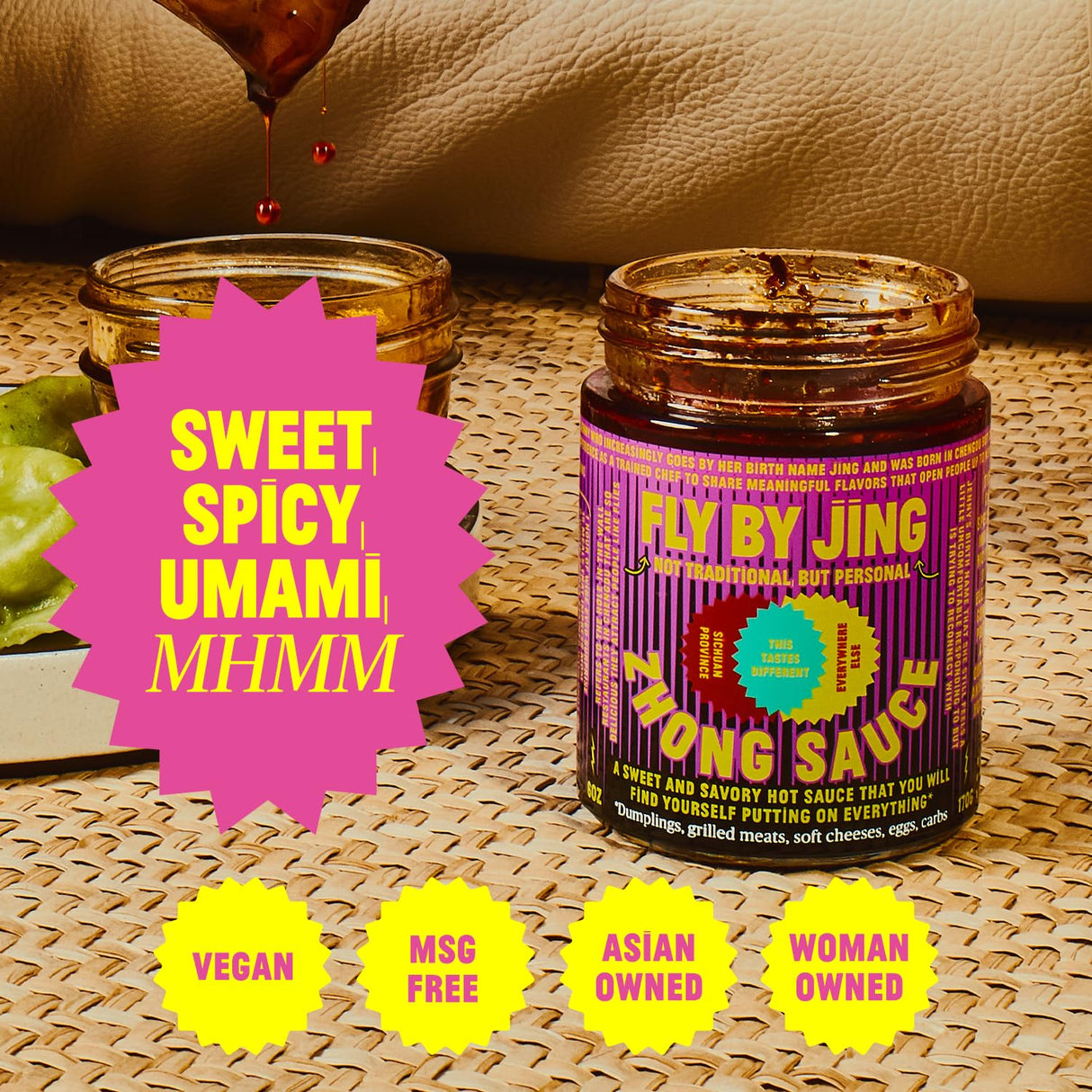 FLYBYJING Spicy Sweet Chili Sauce - Perfect for Noodles, Meats, Veggies, and Dumplings - All-Natural and Vegan Zhong Sauce, Use as Marinade and Glaze, 6oz (Pack of 1)