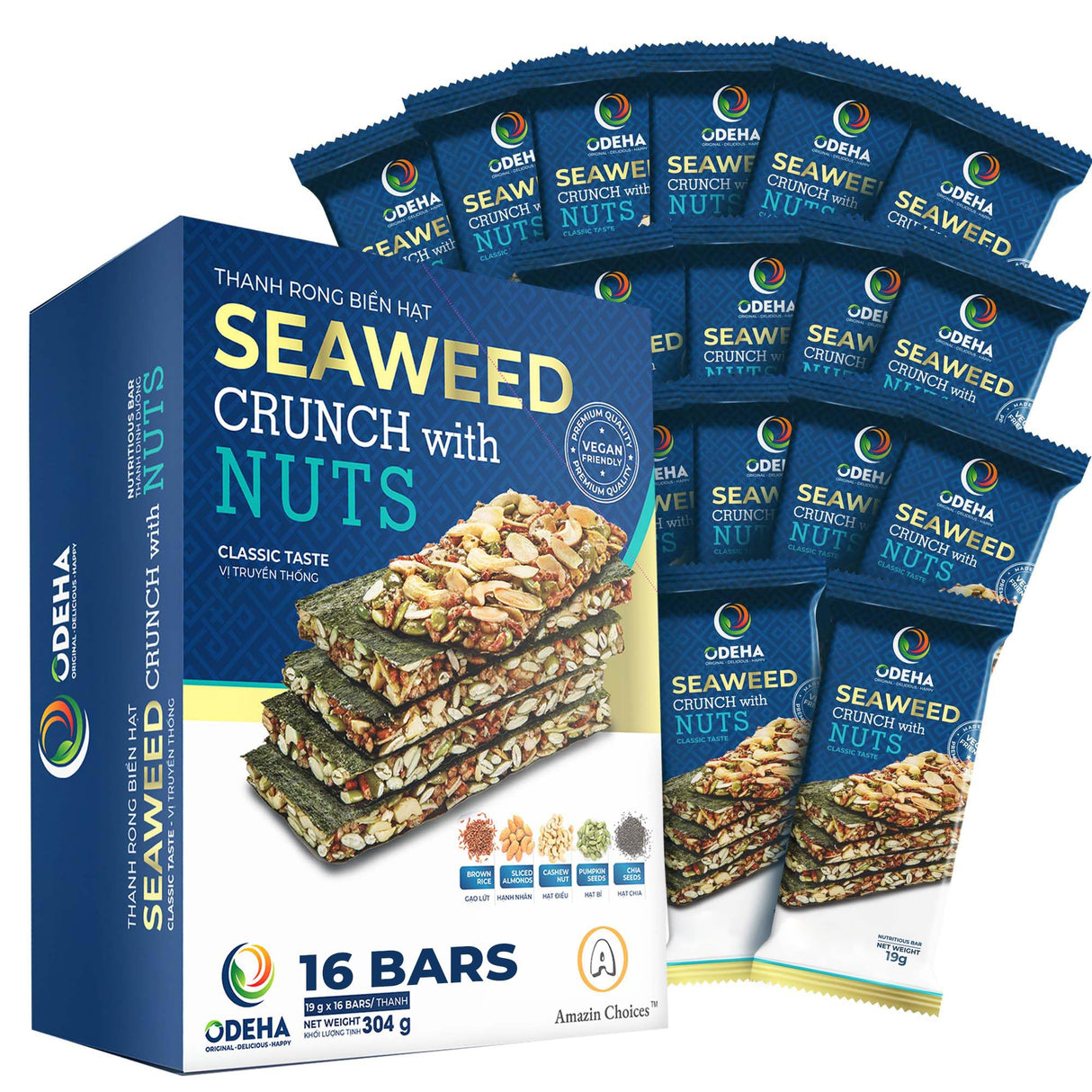 Amazin Choices Seaweed Crunch with Nuts Classic Taste - 10.7 oz (16 Bars)