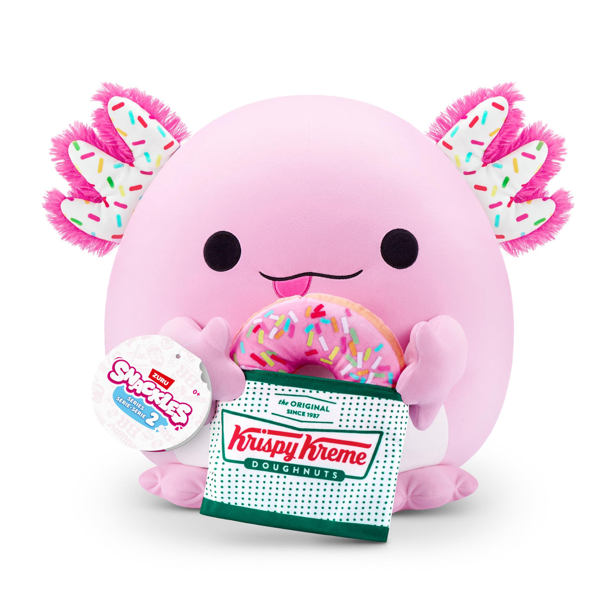 Snackles Series 2 Axolotl & Krispy Kreme 8 Inch Plush by ZURU, Ultra Soft Plush, Collectible Plush with Real Licensed Brands, Stuffed Animal, Giftable