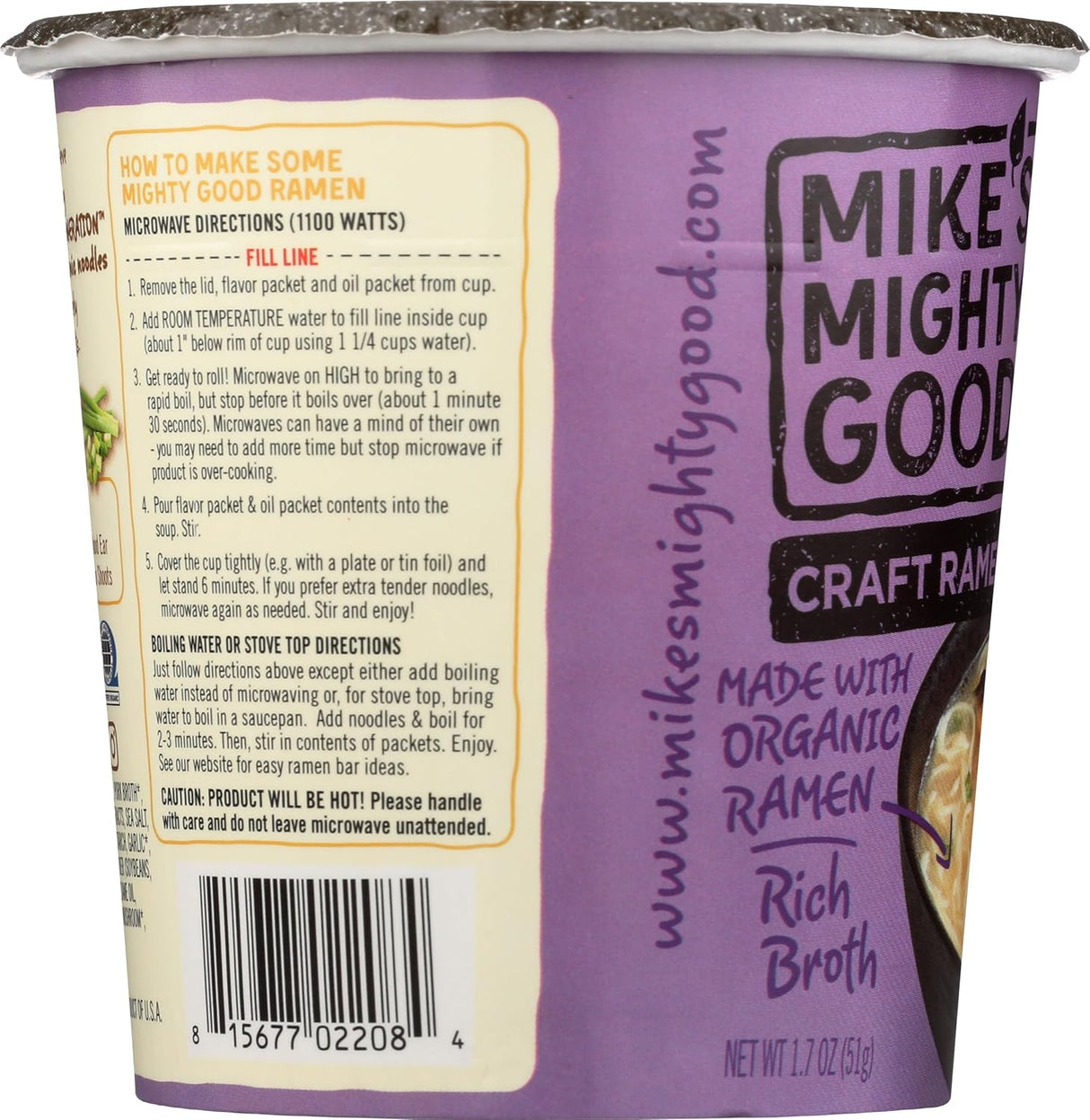 MIKES MIGHTY GOOD Organic Tonkotsu Ramen Cup, pork, 1.7 Oz