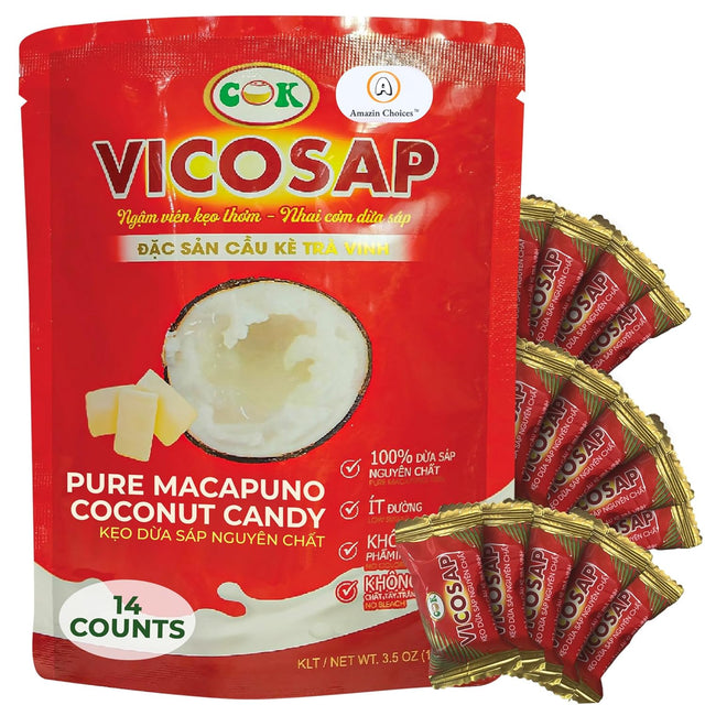 Amazin Choices Pure Macapuno Coconut Candy. Vietnamese Sweet Macapuno Coconut Candy. Low Sugar and Vegan Friendly Snacks for Parties - Viet Snack - Pack of One (3.5Oz)