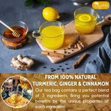 120 Bags Premium Turmeric Ginger Cinnamon Tea, Improve Digestion, Support Brain, Weight, Skin and Sleep, Eco-Conscious Tea Bags and Premium Natural Ingredients. Turmeric Ginger Herbal Tea. No Sugar, No Caffeine, No Gluten, Vegan.