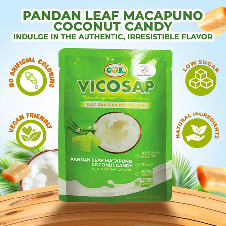 Amazin Choices Coconut Candy Snacks. Pandan Leaf Macapuno Coconut Candy. Vegan Candy and Low Sugar Snacks. Chewy Coconut Snacks - Snack Viet - Fruit Snack - Pack of One (3.5Oz)