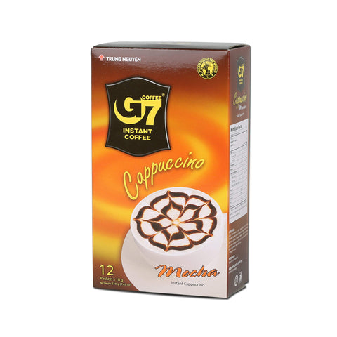 TRUNG NGUYEN G7 CAPPUCINO MOCHA Instant Coffee for Energy Boost - Rich Cocoa Aroma, Thick & Soft Foam Milk - Strong and Pure Vietnamese Instant Coffee (12 Sticks/Box)