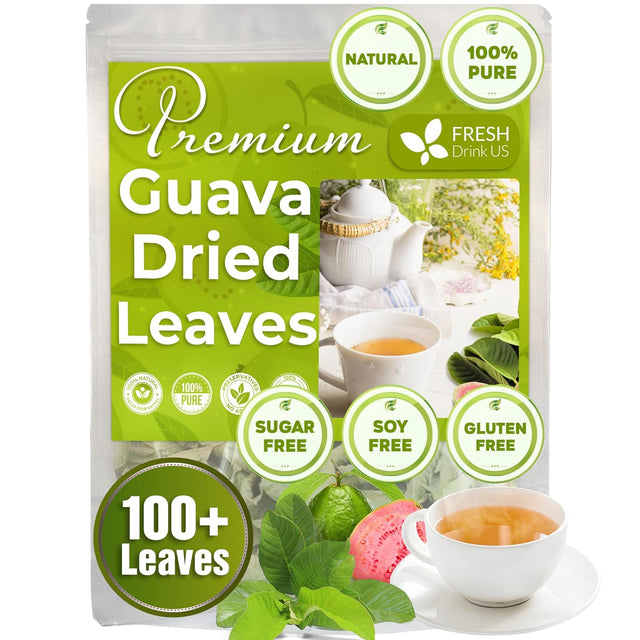 FreshDrinkUS, Premium 100+ Natural Guava Leaves, Whole Dried Leaves, 100% Pure from Guava Leaves, Natural Guava Loose Leaf Herbal Tea, No Additives, No Caffeine, Vegan