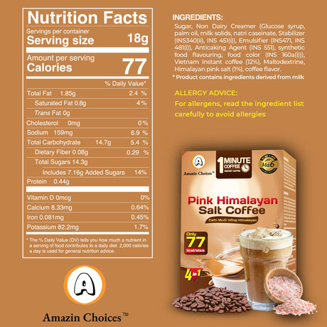 Amazin Choice Pink Himalayan Salted Coffee,  7.61oz (12ct x 0.63oz)