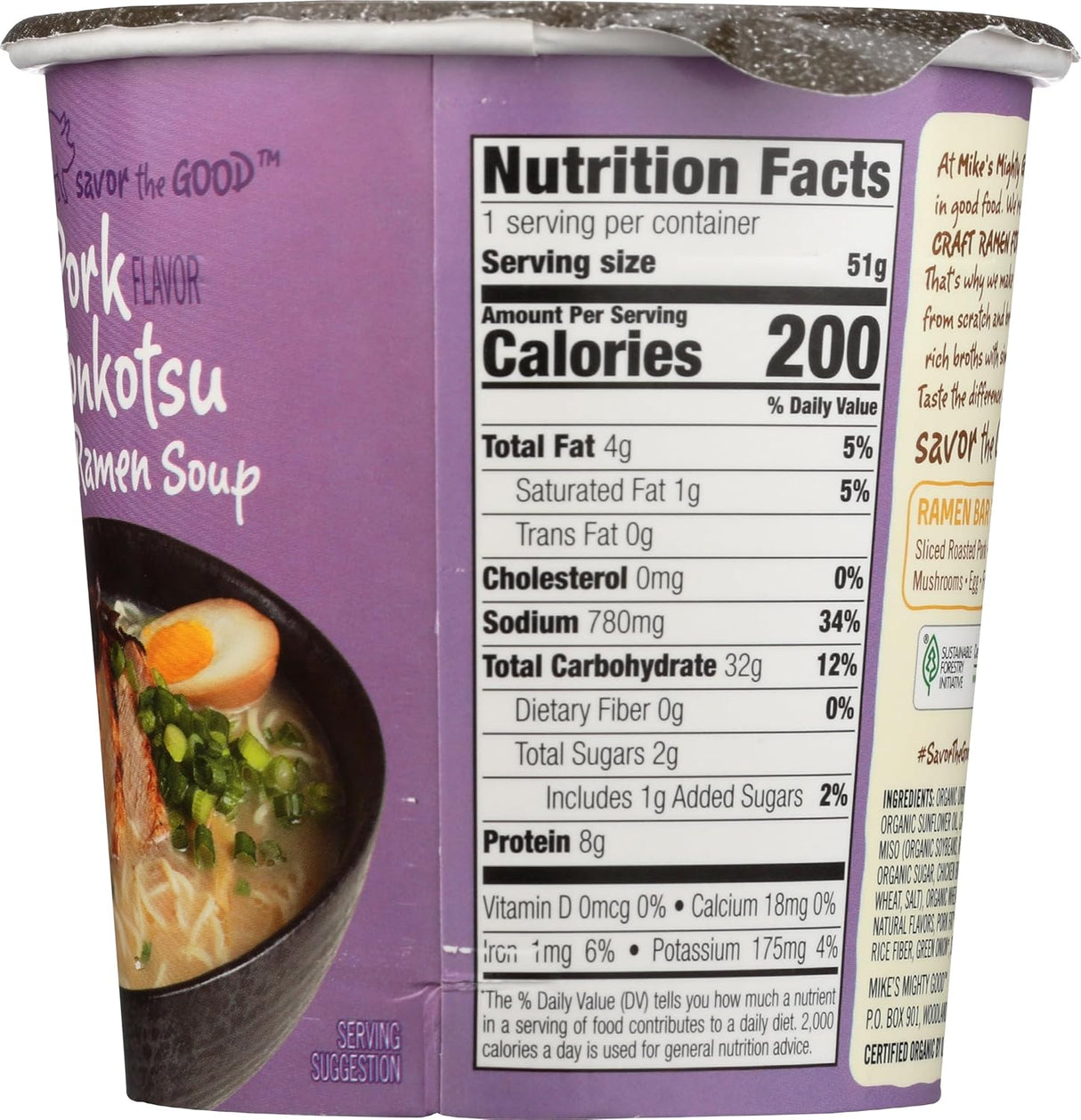 MIKES MIGHTY GOOD Organic Tonkotsu Ramen Cup, pork, 1.7 Oz