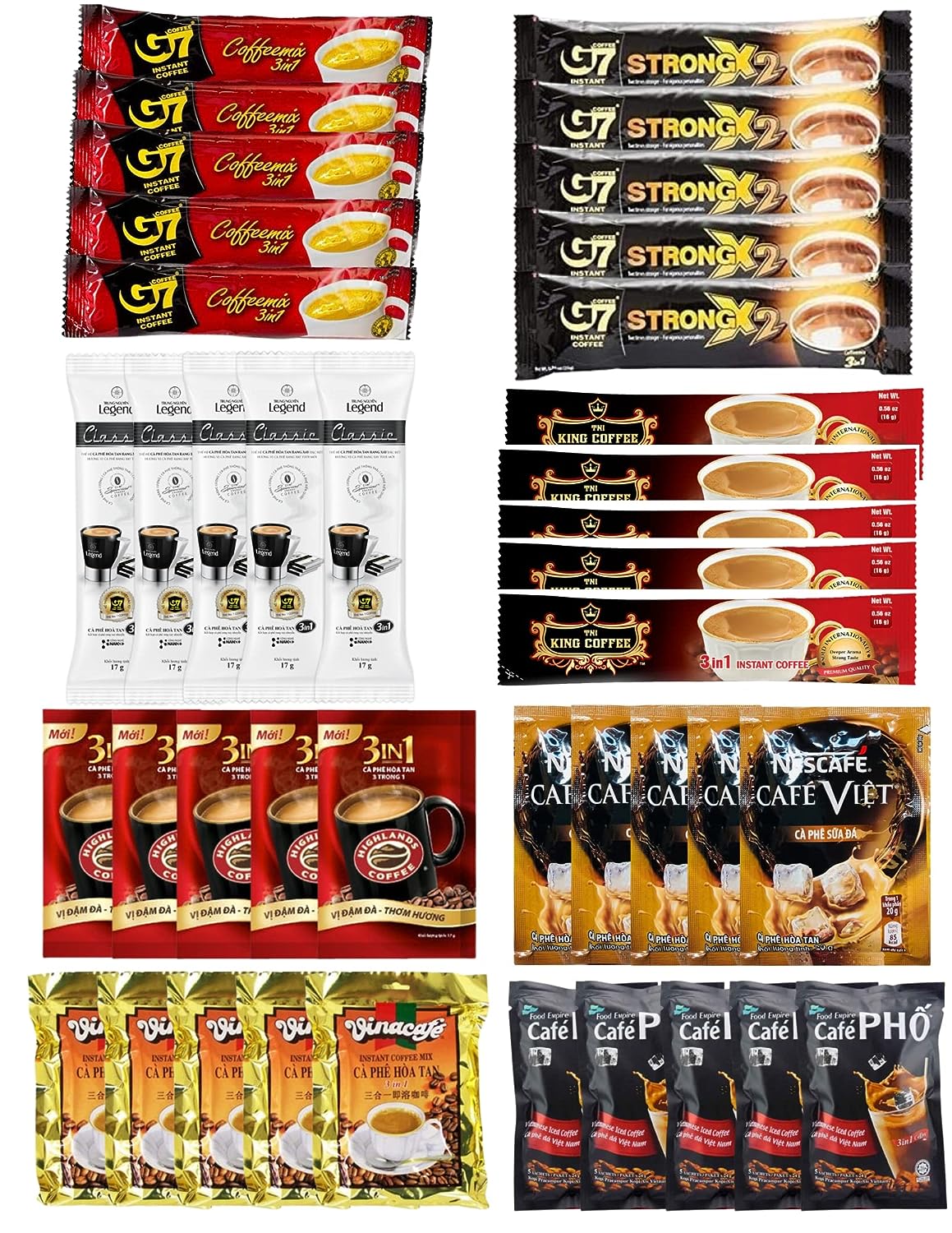 Vietnam Instant Coffee Mix Variety Packet - 44 Single Pack of 09 Different Flavor Assortment