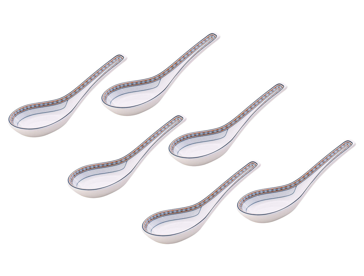 Nethan by MinhLong Premium Porcelain Ceramic Soup Spoon - 5.12 Inches (6, Four Precious)