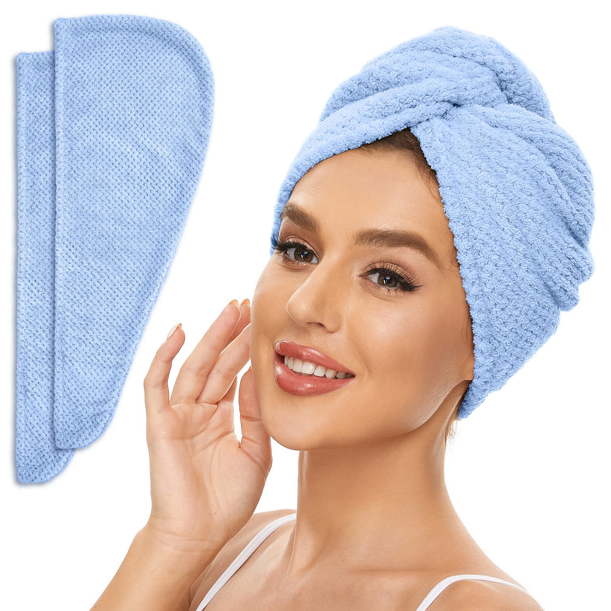 2 Pack Microfiber Hair Towel Wrap for Women, Anti Frizz Quick Drying Hair Turban for All Hair Style, Absorbent and Lightweight (Beige + Grey)