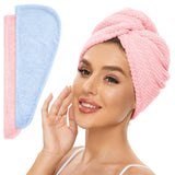 2 Pack Microfiber Hair Towel Wrap for Women, Anti Frizz Quick Drying Hair Turban for All Hair Style, Absorbent and Lightweight (Beige + Grey)