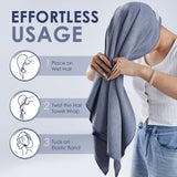 Microfiber Hair Towel Wrap for Women - Large, Rectangle (27x40 Inches). Anti-Frizz Hair Towel with Elastic Band for Long, Curly, Thick Hair - Included Reusable Carry Bag (Grey)