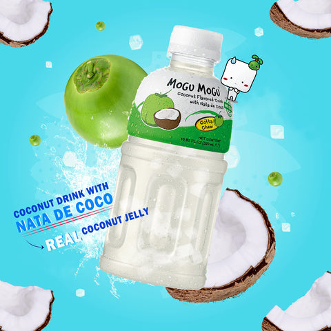 Mogu Mogu drink coconut water (6 Bottles) Drinks for kids made with coconut and nata de coco (coconut jelly) Fun chewable juice boxes for kids. Juice bottles made for adults and kids ready to drink juices