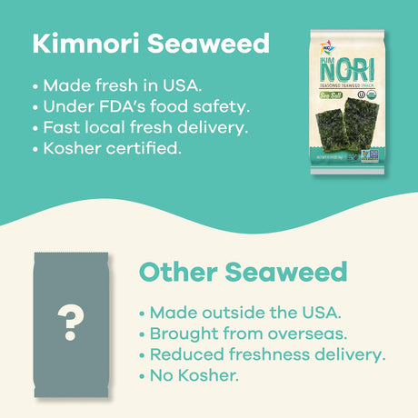 KIMNORI Seasoned Seaweed Snacks Sheets – Organic Sea Salt Flavor 24 Individual Packs Roasted Crispy Premium 100% Natural Laver Kim Nori 4g 0.14 Ounce 김 のり 海苔 紫菜